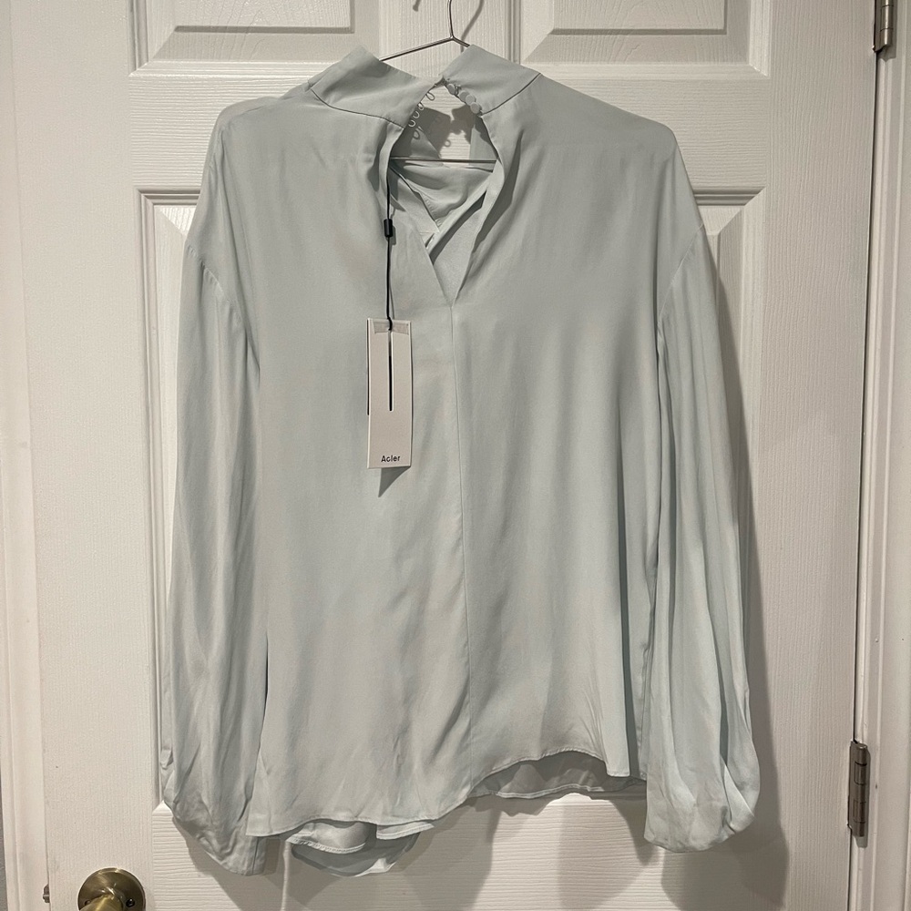 Acler Asymmetric Draped Silk Touch Top - Ice Blue - New With Tags - Picture 4 of 4